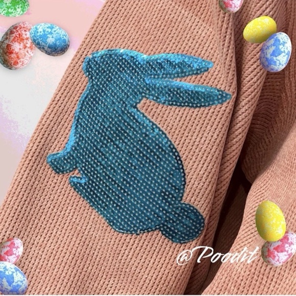 Sequin bunny corded thermal texture Easter holiday pullover S L 3XL - Picture 3 of 5